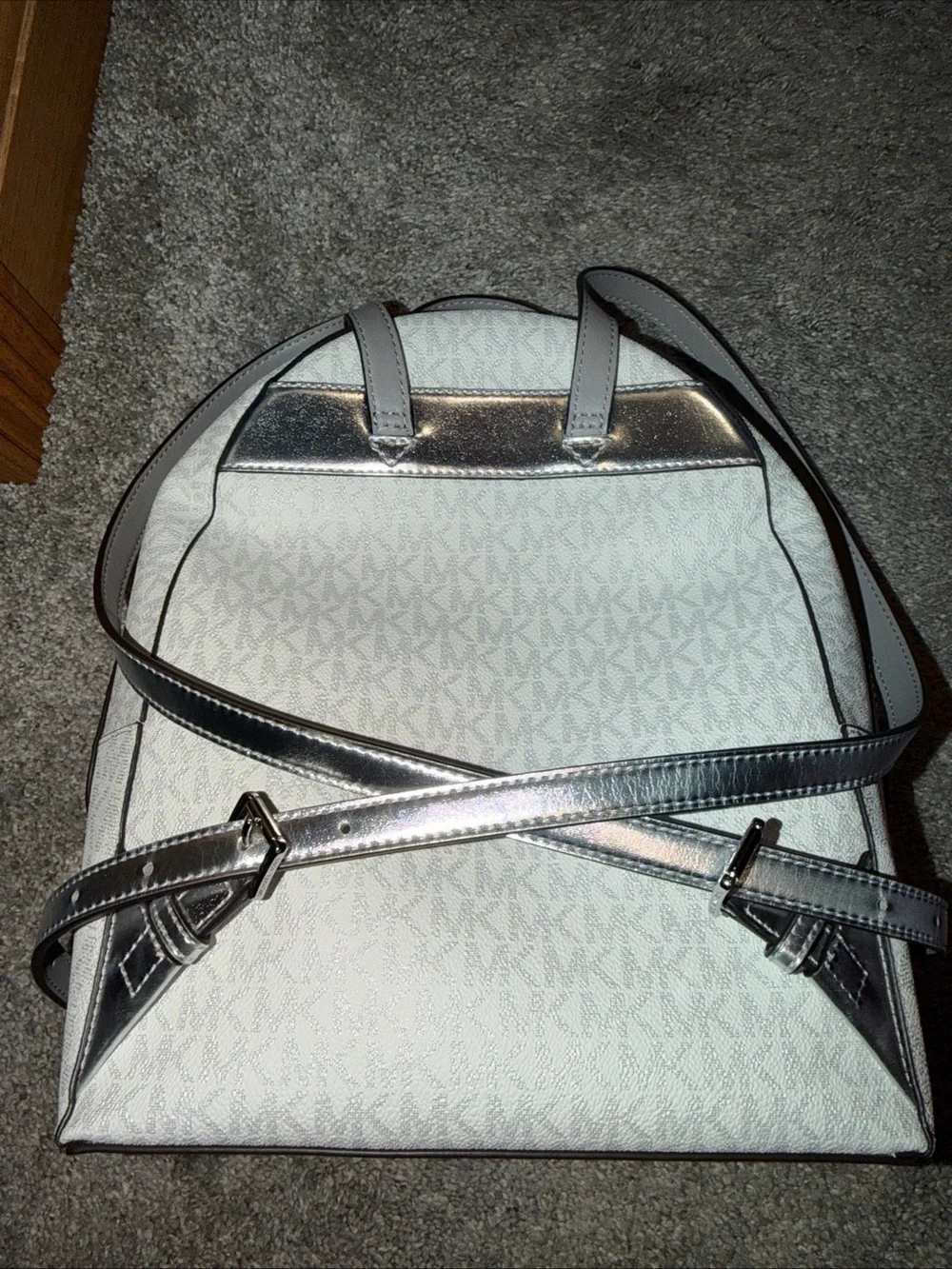 Michael Kors White MK Logo Dome Backpack